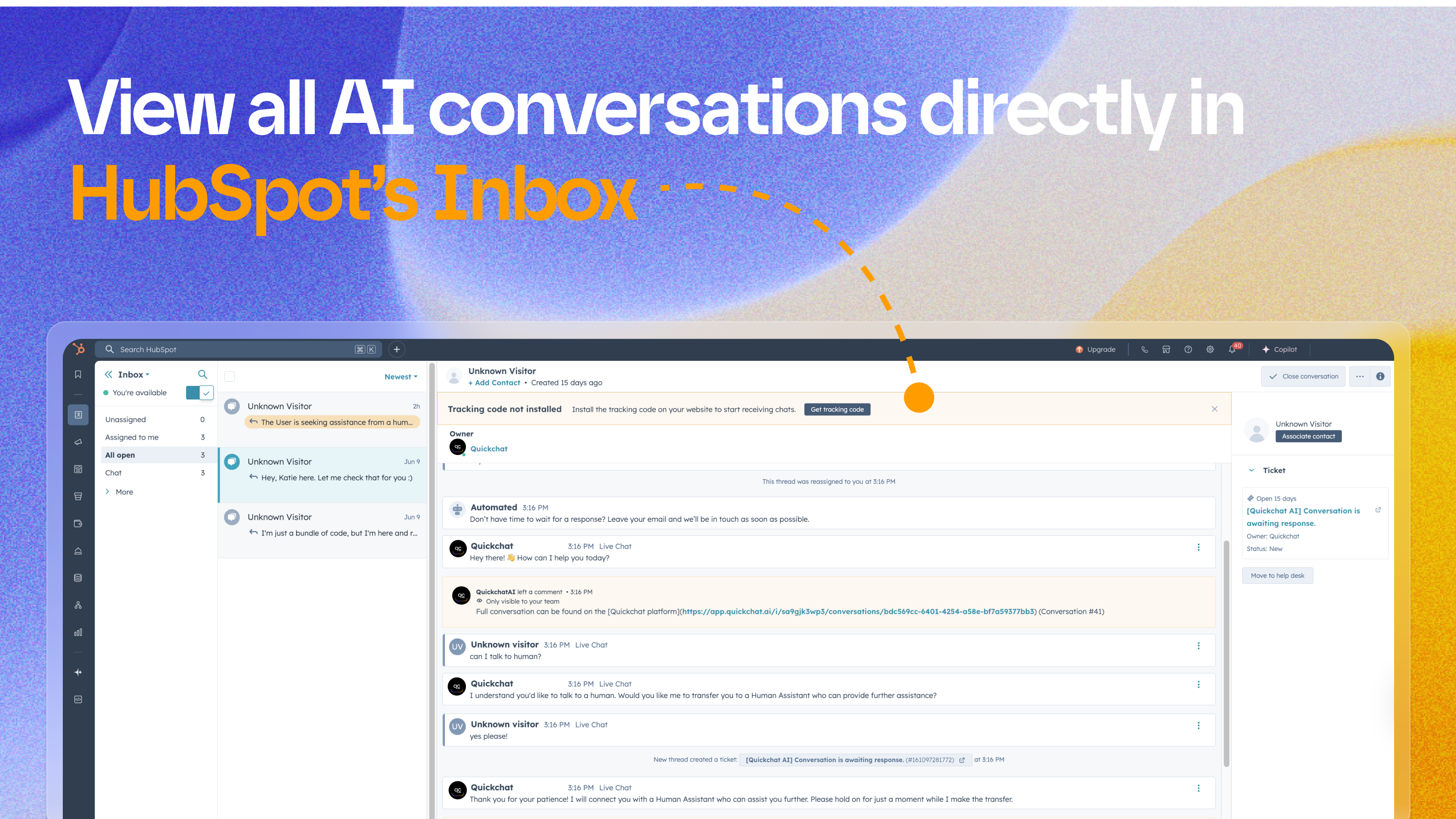 View all AI conversations directly in HubSpot’s Inbox.
